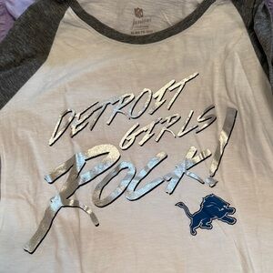 Detroit Girls Rock Long Sleeve Tee - Gray and White